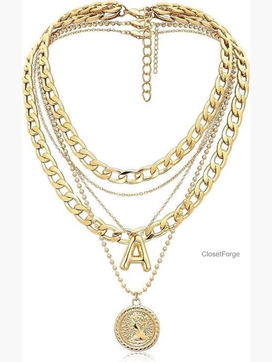 Jewelry - Layered Balloon Initial Coin Pendant Necklace Set 3-Chain Choker
